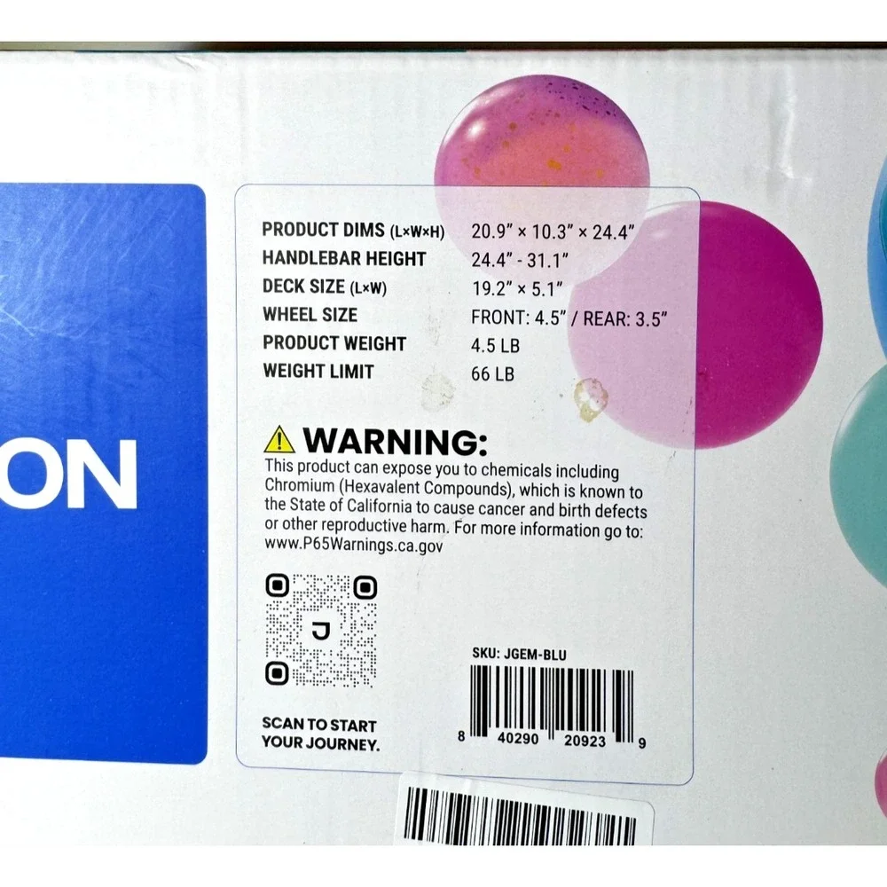 NIB JETSON GEM LEARN & GROW‎ KICK SCOOTER - BLUE/GREEN- ADJUSTABLE & LIGHTS UP